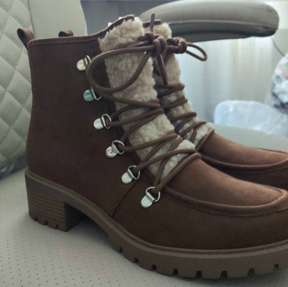 Sun + Stone Shoes - Sun + Stone Brown Lace Up Boots with Cream Accents